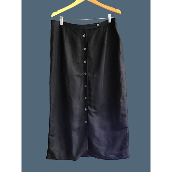 EMMA JAMES-WOMENS A-LINE MIDI SKIRT BUTTON FRONT CLOSURE FULLY LINE BLUE SIZE 16 - Picture 1 of 6